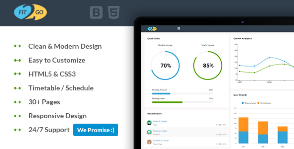 Fit2Go - Beautiful Gym Fitness Admin Template