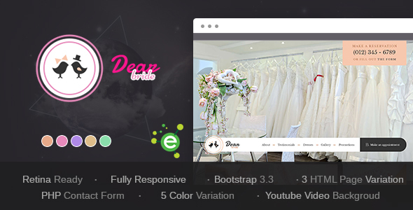 Dear Bride - One Page Wedding Salon HTML Template