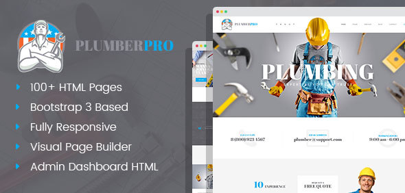 PlumberPro - Handyman Home Repair & Maintenance Service HTML Template with Visual Page Builder