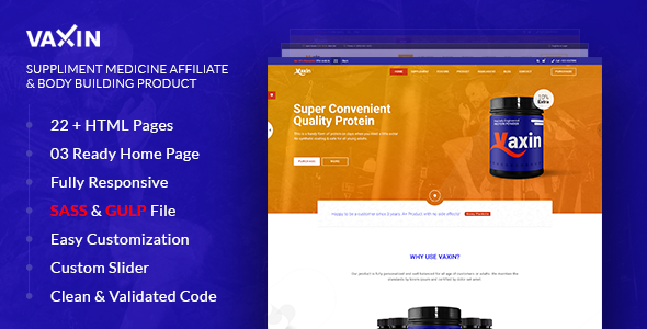 VAXIN-Health Supplement Medicine Affiliate with Bodybuilding Product HTML Template