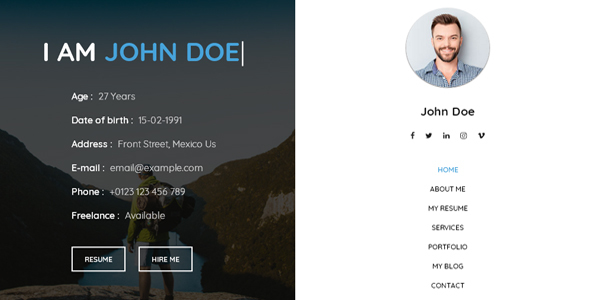 Karizma - Modern vCard / Resume / CV / Portfolio HTML Template