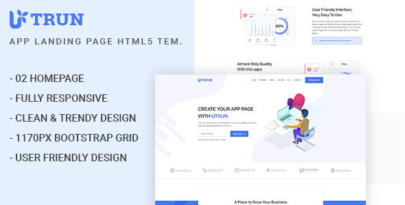 UTRUN - Software, App Landing page HTML5 Template