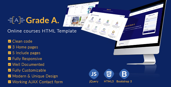 Grade A. - Online courses and Education HTML template