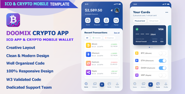 Doomix - ICO App & Crypto Wallet Mobile Template