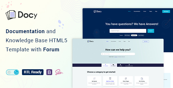 Docy - Documentation And Knowledge Base HTML5 Template with Helpdesk Forum