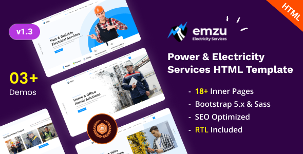 Emzu - Power & Electricity Services Bootstrap 5 Template