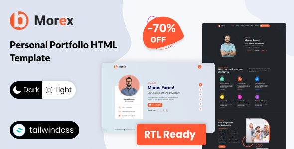 Morex - Tailwind CSS Personal Portfolio Template + RTL