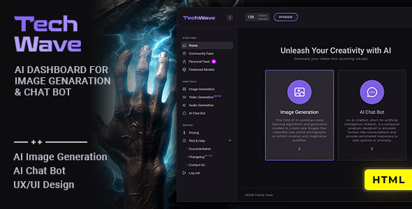 TechWave - AI HTML Dashboard for Image Generation & Chat Bot