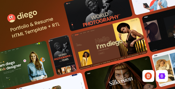 Diego - Creative Personal Portfolio & Resume HTML Template + RTL