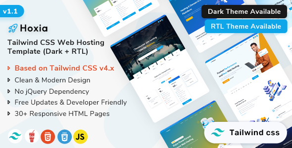 Hoxia - Tailwind CSS Web Hosting & Web Domain Template (Tailwind CSS v4)