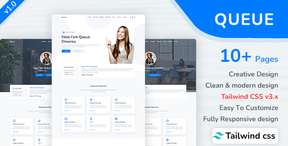 Queue - Tailwind CSS Personal Portfolio Template