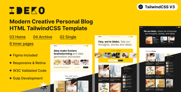 IDEKO - Modern Creative Personal Blog HTML TailwindCSS Template