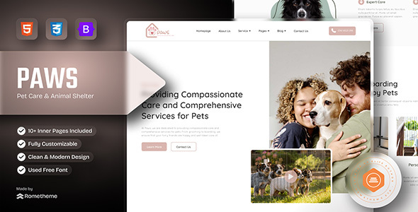 Paws - Pet Care and Animal Shelter HTML Template