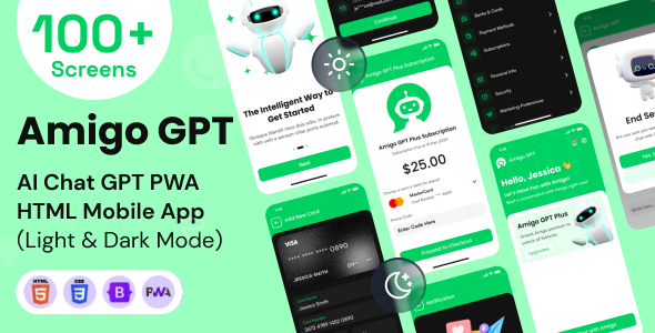 AI Chatbot GPT Mobile App PWA HTML Template - Amigo Chat GPT
