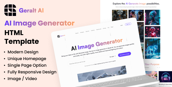 AI Image Generator One Page HTML Template - Geralt AI