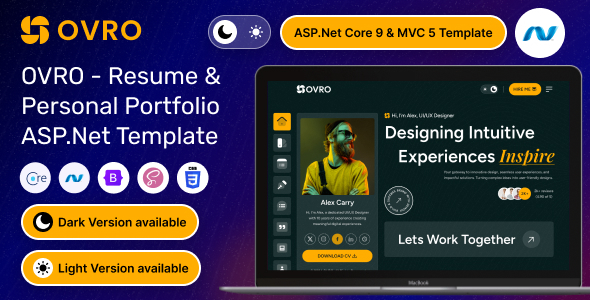 Ovro – ASP.Net Core 9 and MVC 5 Resume & Personal Portfolio Template