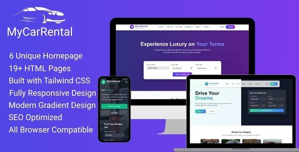 MyCarRental - Tailwind Car Rental HTML Template