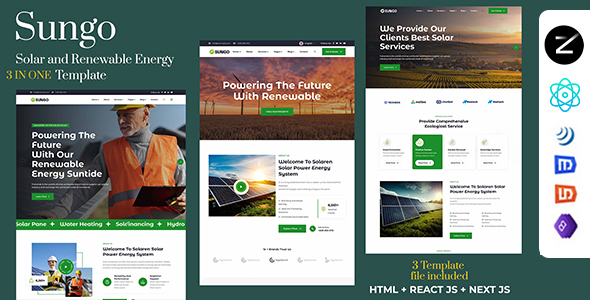 Sunnar - 3 in One Solar & Renewable Energy Template