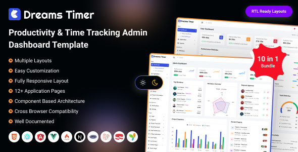 Dreams Timer - Productivity and Time Tracking Admin Dashboard Template