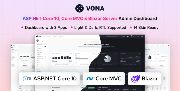Vona - ASP.Net Core 10, Core MVC & Blazor Server Minimal Admin Dashboard Template