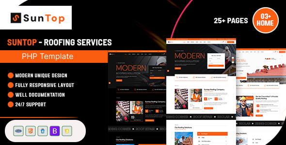 Suntop – Roofing Services PHP Template