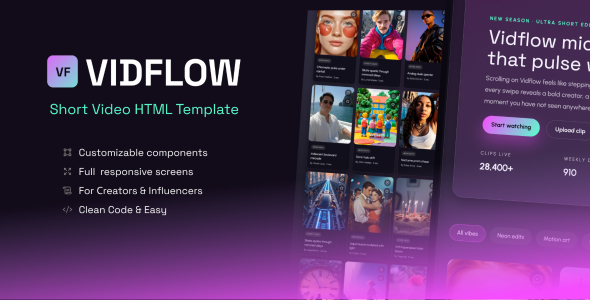 Vidflow – Short Video HTML Template