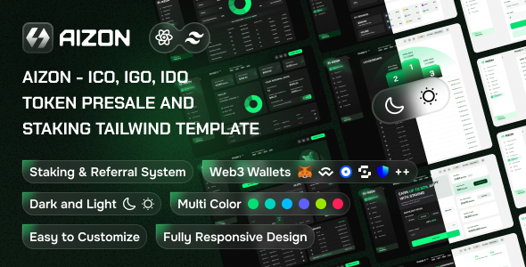 AIZON - ICO Token Presale and Staking Tailwind Template