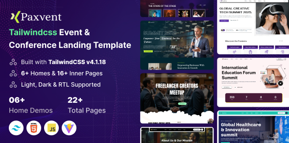 Paxvent - Tailwindcss Event & Conference Landing Template