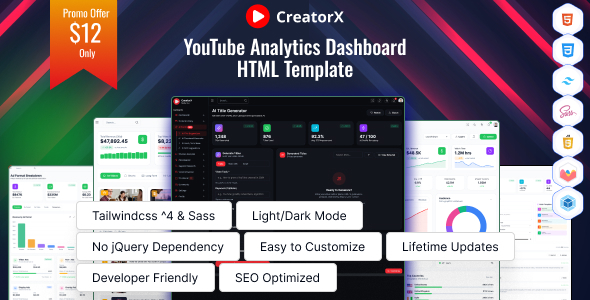 CreatorX – YouTube Creator Analytics Dashboard HTML Template