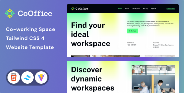 CoOffice - Coworking Space Website Tailwind CSS 4 Template