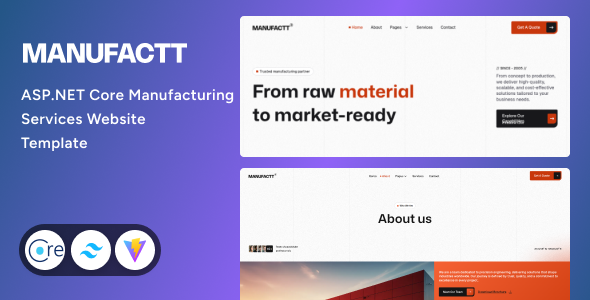 Manufactt - Manufacturing Services Website ASP.NET Core Tailwind CSS Template