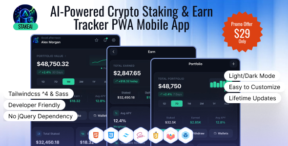 StakeAI | AI-Powered Crypto Staking & Earn Tracker PWA Mobile App HTML Template